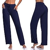 Jorlyen Women's Yoga Pants Long Modal Comfy Drawstring Trousers Loose Straight-Leg for Yoga Running Sporting with Pockets