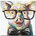 Muzagroo Art Happy Pig with Glasses Paintings for Living Room Hand Painted Canvas Wall Art for Living Room with Rasied Texture on Canvas Stretched Ready to Hang(24x24in)