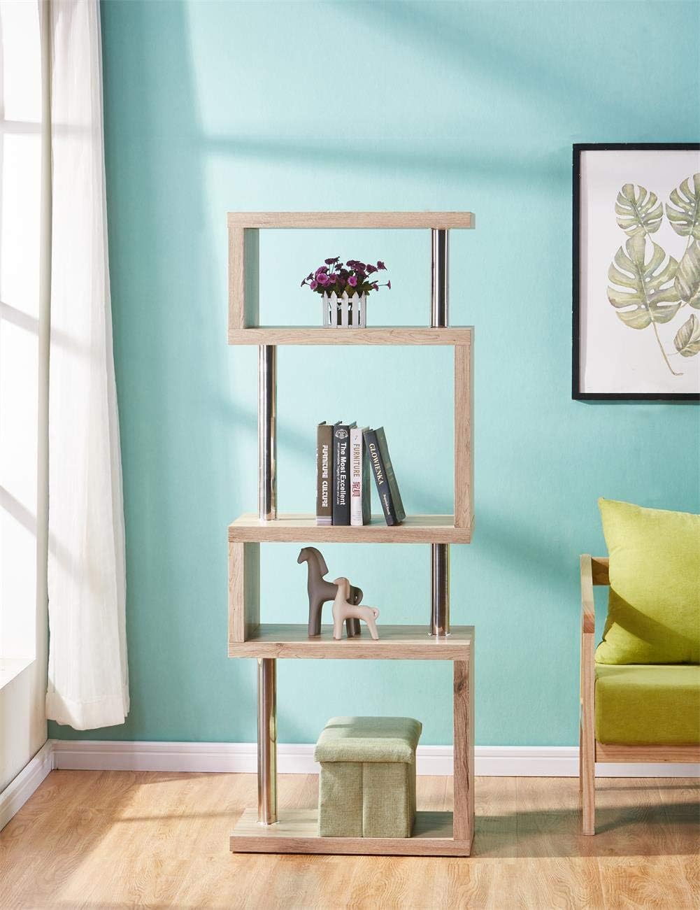 KAIHE Bookcase Bookshelf Wood Shelving Unit Display Free Standing