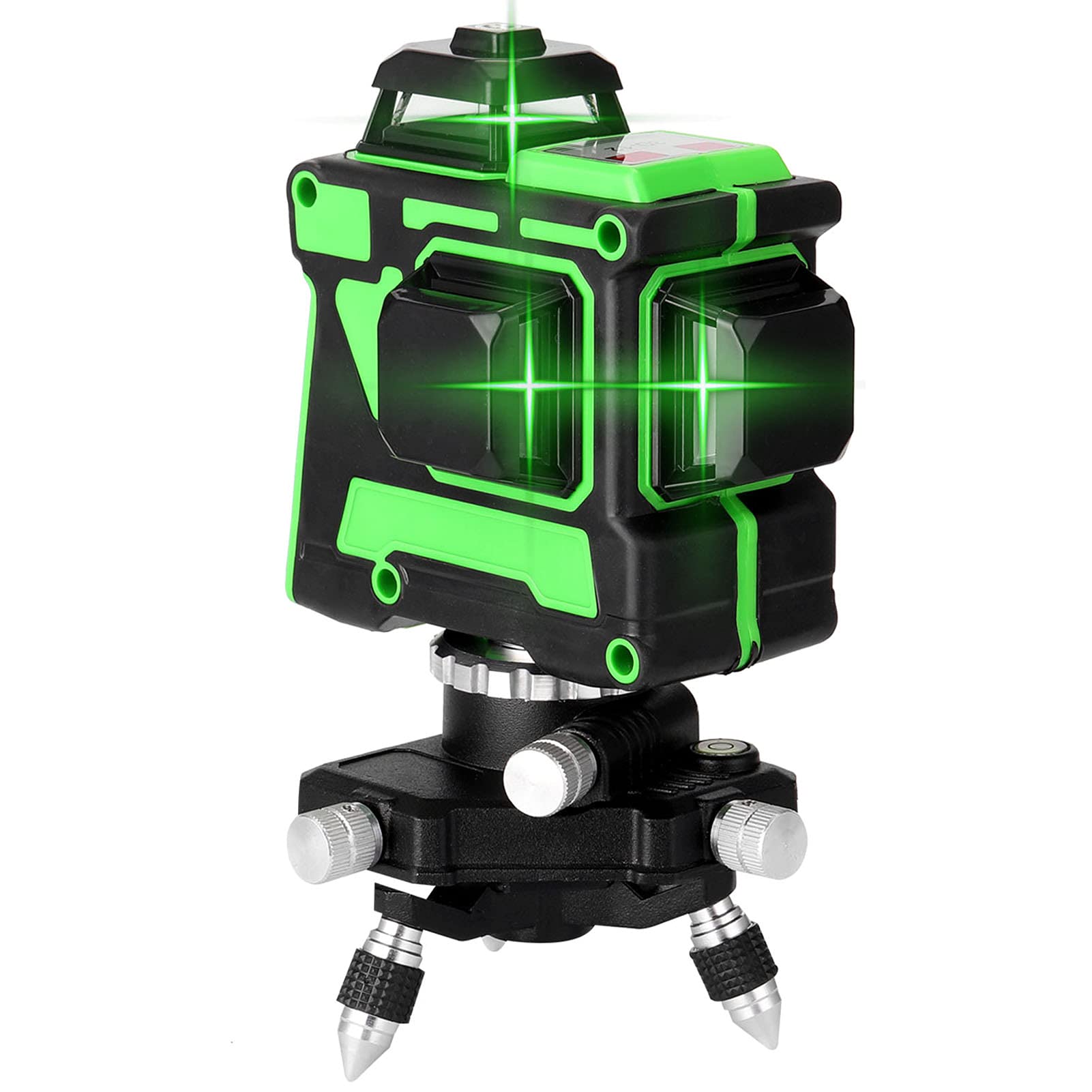 12 Lines Laser Level 360° Rotary 3D Green Beam Straight Line 3 Plane Cross Line Laser Self Balancing Rechargeable Rotary Base 3D Alignment IP54 Self Cross Measure Tool