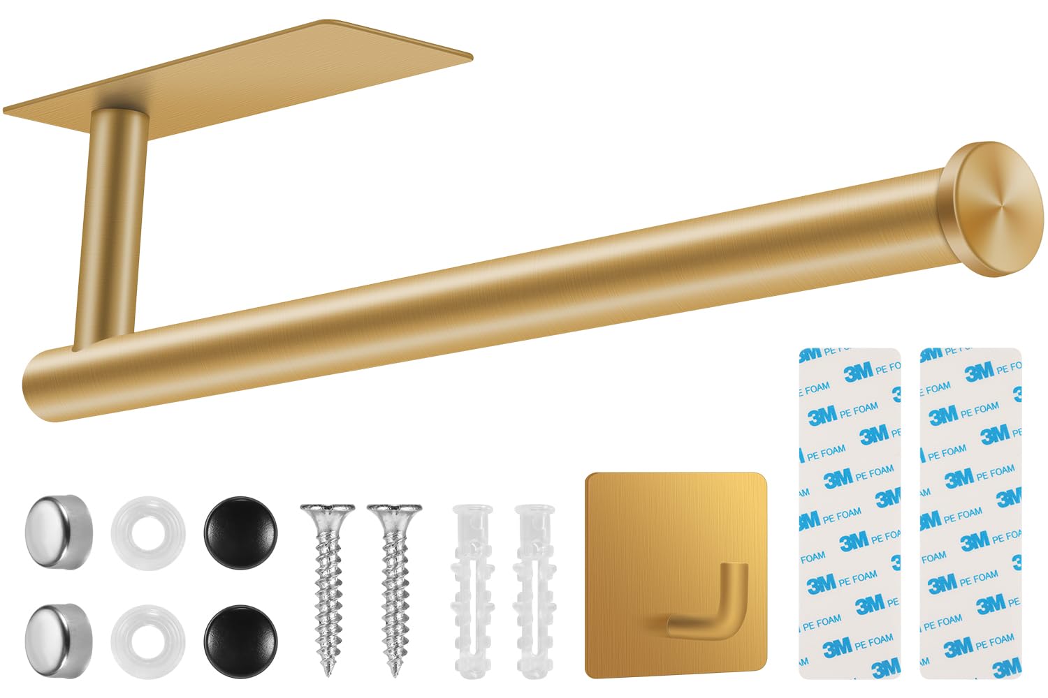 Photo 1 of 2nd Gen Paper Towel Holder Under Cabinet, [More Sturdy] Self Adhesive or Drilling Paper Towel Holder Wall Mount for Kitchen, RV, [Fit Mega Paper Towel Roll] SUS304 Stainless Steel(Pack of 1, Gold)