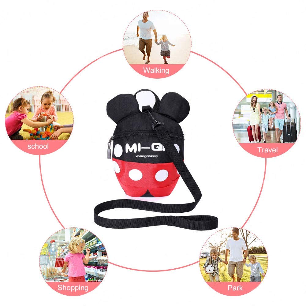 ﻿Baby Toddler Leash Baby Leash Backpack Little Kid Boys Girls Anti-Lost Travel Bag Harness Reins Cute Cartoon Backpacks with Safety Leash for Baby Backpack Leash for Toddlers 1-5 Years(Black red)