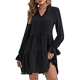 MISMI Baby Doll Dresses Women Fall Casual V Neck Ruffle Tiered Tunic Dress Knee Length Cute Dresses