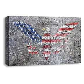 Canvas Wall Art American Symbol Bald Eagle Flag Painting Artwork for Home Prints Framed - 12x18 inches