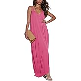 Poetsky Womens Casual Strappy V Neck Sleeveless Flowy Pockets Loose Long Maxi Beach Dress Sundress