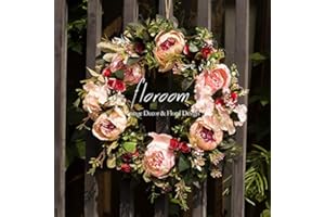 FLOROOM Floral Wreath, Artificial Peony Wreath, 15''-16'' Front Door Decorations Wall Decor
