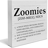 Dumyum Dog Lover Gift Zoomies Definition Wooden Box Sign Dog Theme Desk Decorative Wooden Sign Home Decor for Desk Table Shelf 5 x 5 Inches