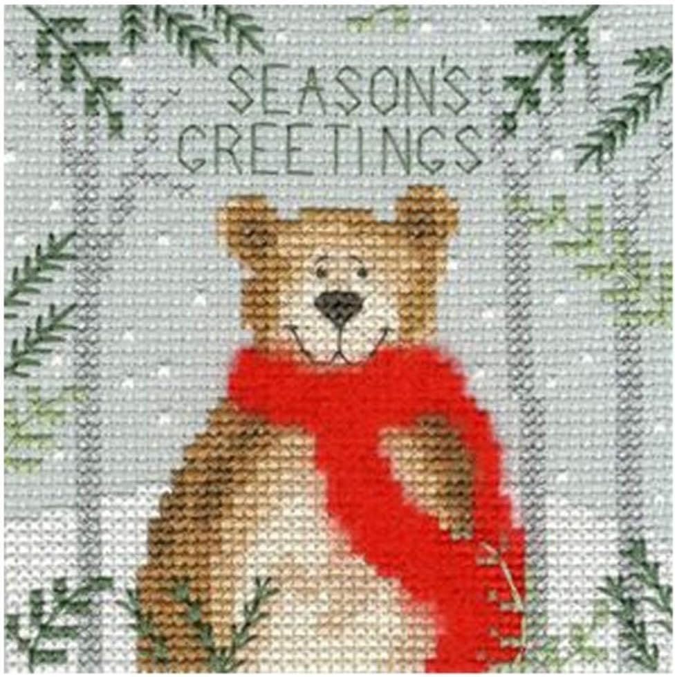 Bothy Threads Cross Stitch Kit - Christmas Card - Xmas Bear, multicoloured, 10 x 10 cm