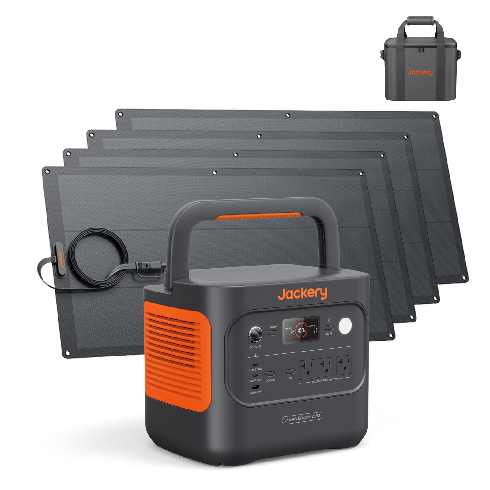 Jackery Solar Generator 2000 v2 with 4x100W Light and Protective Bag, 2042Wh/2200W LFP Portable Power Station, 20ms UPS Home Backup, USB-C PD 100W Fast Charging for Power Outages, Emergencies, Camping Image