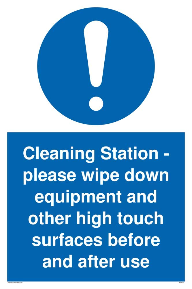 Cleaning Station - please wipe down equipment and other high touch surfaces before and after use