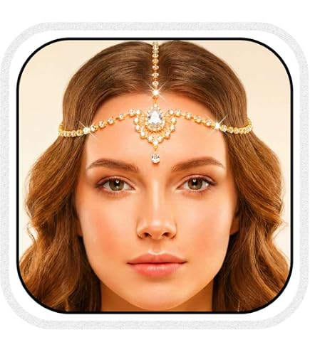 New large gold rhinestone cluster teardrop hair headpiece Amazon.com: Anglacesmade Bohemian Head Chain Crystal  main image 3