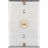 Leviton Telephone Wall Phone Wallplate Surface Mount Jack, 1 Modular 6P4C Jack, Screw-Down Connection, Stainless Steel, C0256-SS