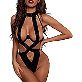 Women's One Piece Babydoll Teddy Underwire XXLStrappy Cutout Bodysuit for Women Deep V Halter & Crisscross Back Curve-Hugging Lingerie for Valentine's Night, Boudoir, Anniversary