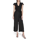 Calvin Klein womens Cap Sleeve V-neck Tie Waist Capri Jumpsuit