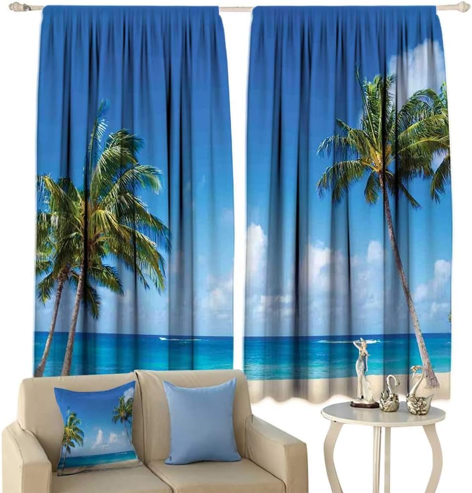 Bohogifts Hawaiian Curtains, Windy Exotic Island with Tropical Trees Calm Beachy