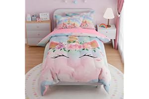 SANDJEST Unicorns Bedding Set for Girls Kids Teen Tween, Ultra Soft Microfiber Comforter Set Twin Size with 3-Pieces, Comfort