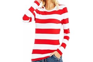 Ezsskj Women Long Sleeve Black White Striped T Shirts Red White Where's Waldo Costumes Shirt Black Red Calvin Hobbes Shirt