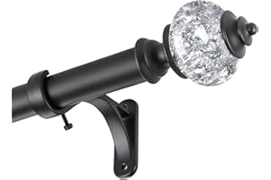 Heavy Duty Curtain Rods for Windows 48 to 84 Inch - 1 Inch Black Curtain Rod - Adjustable Decorative Drapery Rods with Stacki