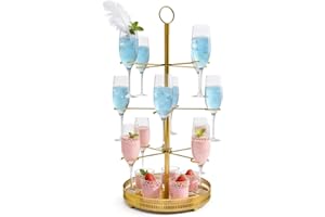 Cocktail Tree Stand for Drinks, 4-Tier Champagne Tower Drink Tree, 12+ Holders Wine Glass Holder Stand for Cocktails, Martini
