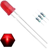 EDGELEC 100pcs 5mm Red Blinking Diffused LED Diodes 1.5Hz Flash (Single Color Flashing) Round Lens 29mm Lead DC 2V Blink Bulb Lamp Light Emitting Diode +100pcs Resistors 470ohm for DC 6-12V Included