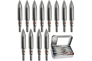 EOOENOON ARCHERY 100/125/200/250/300 Grains Premium Stainless Steel Archery Target Field Points arrowheads, Archery Arrow Field Points Bullet PointsScrew in Archery Field Tips and Broadheads (1 Dozen 12 PCS)