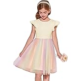 Haloumoning Girls Tutu Dress Ruffle Short Sleeve Fluffy Summer Party Tulle Dress for Kids 5-14Y