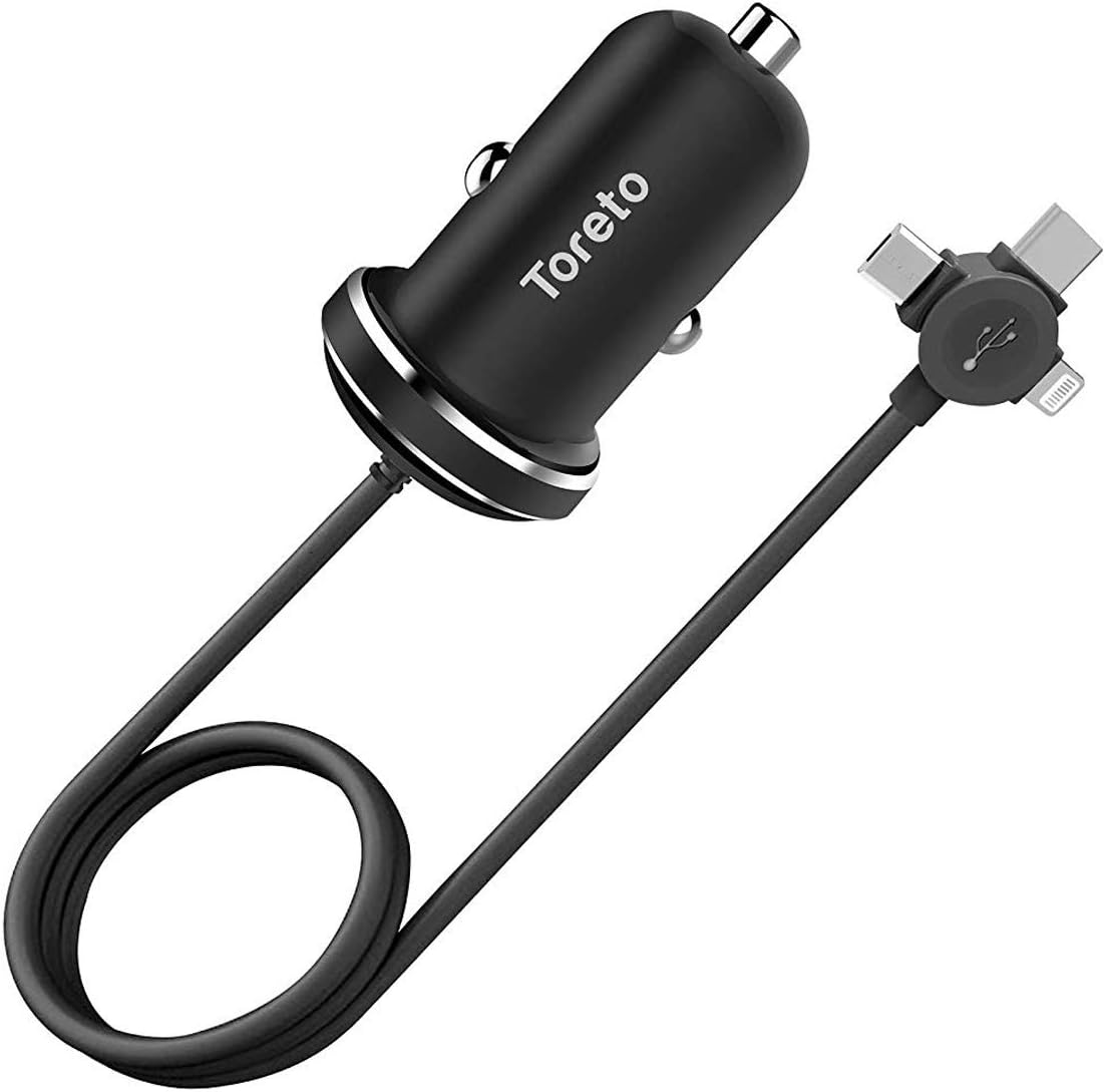 Toreto Rapid charger-21 Single USB Port, Smart Charging 3.1A with 3 in 1 Cable, Android, iOS, Type-c (TOR-419, Black)