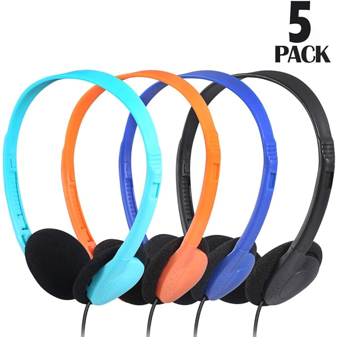 Kids Headphones for Classroom in Bulk Multi Colored 5 Pack, CNOutlet