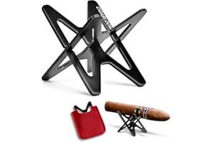 hancigar Cigar Stand Rest Stainless Steel Foldable Cigar Holder with PU Leatherette Pouche Gift Boxed (Black) Gifts for Men