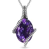 DOTOUJOUR 14x10MM Genuine Amethyst Necklace for Women 925 Sterling Silver Oval Shaped Natural Amethyst Pendant Necklace Jewelry Gift for Her Wife Mom