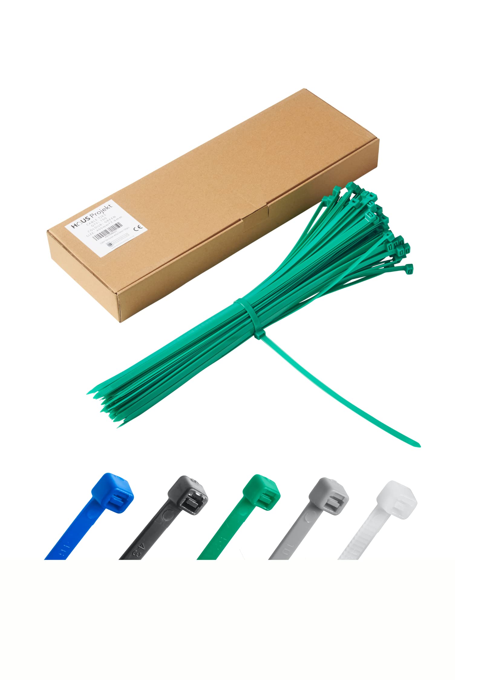 Haus Projekt Green 400x7.6mm Cable Ties Heavy Duty, 100pcs Premium Industrial Multi-Purpose Plastic Zip Tie Wraps, Indoor and Outdoor Use, Cable Management, Wires, Office, Garden, Green Cable Ties — image 1