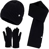 Qlauca Winter Knitted Hat Scarf Touchscreen Gloves Set Soft Warm Beanie Scarves for Women Men