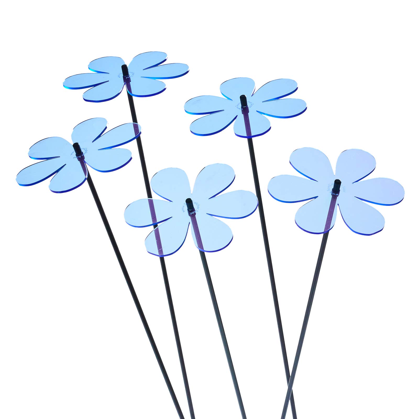 SunCatcher Garden Decor Glowing Daisy Set of 5 Large Ornamental Garden Stakes 75cm, 29.5 inch high Outdoor Yard Lovely Gift for Gardener, Colour:Blue