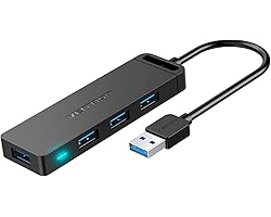 USB Hub, VENTION 4-Port USB 3.0 Hub Ultra-Slim Data USB Splitter [Charging Supported] Compatible with MacBook, Laptop, Surfac