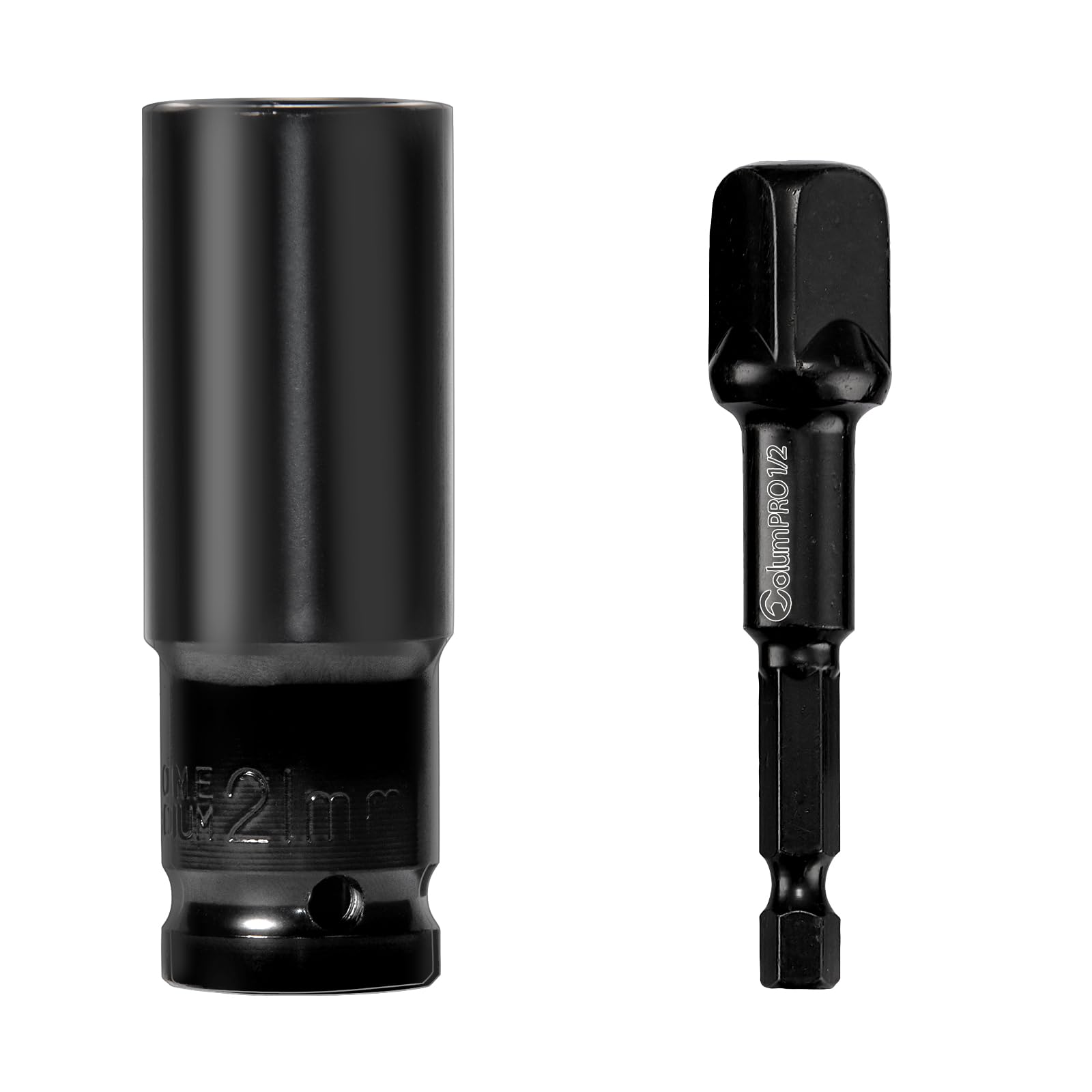 ColumPRO 1/2'' Impact Drive Socket Sets, 21mm 6-Point Impact Socket and 1/2'' Hex Shank Impact Adapter