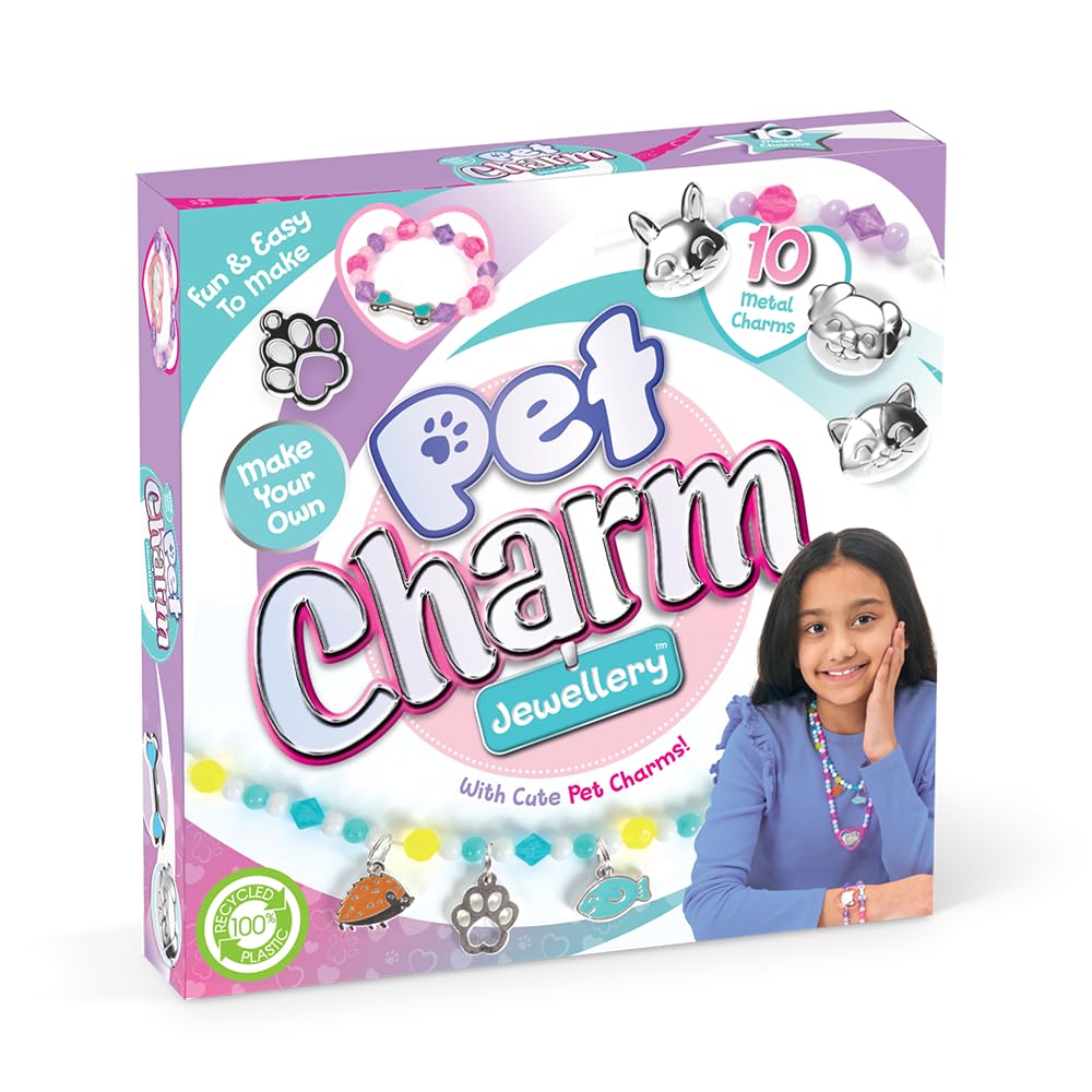 PlayMonster Pet Charm Jewellery | Create Adorable Pet Charm Bracelets & Necklaces | Includes 10 Metal Charms and Hundres of Beads| Made with 100% Recycled Plastic | for Ages 4+