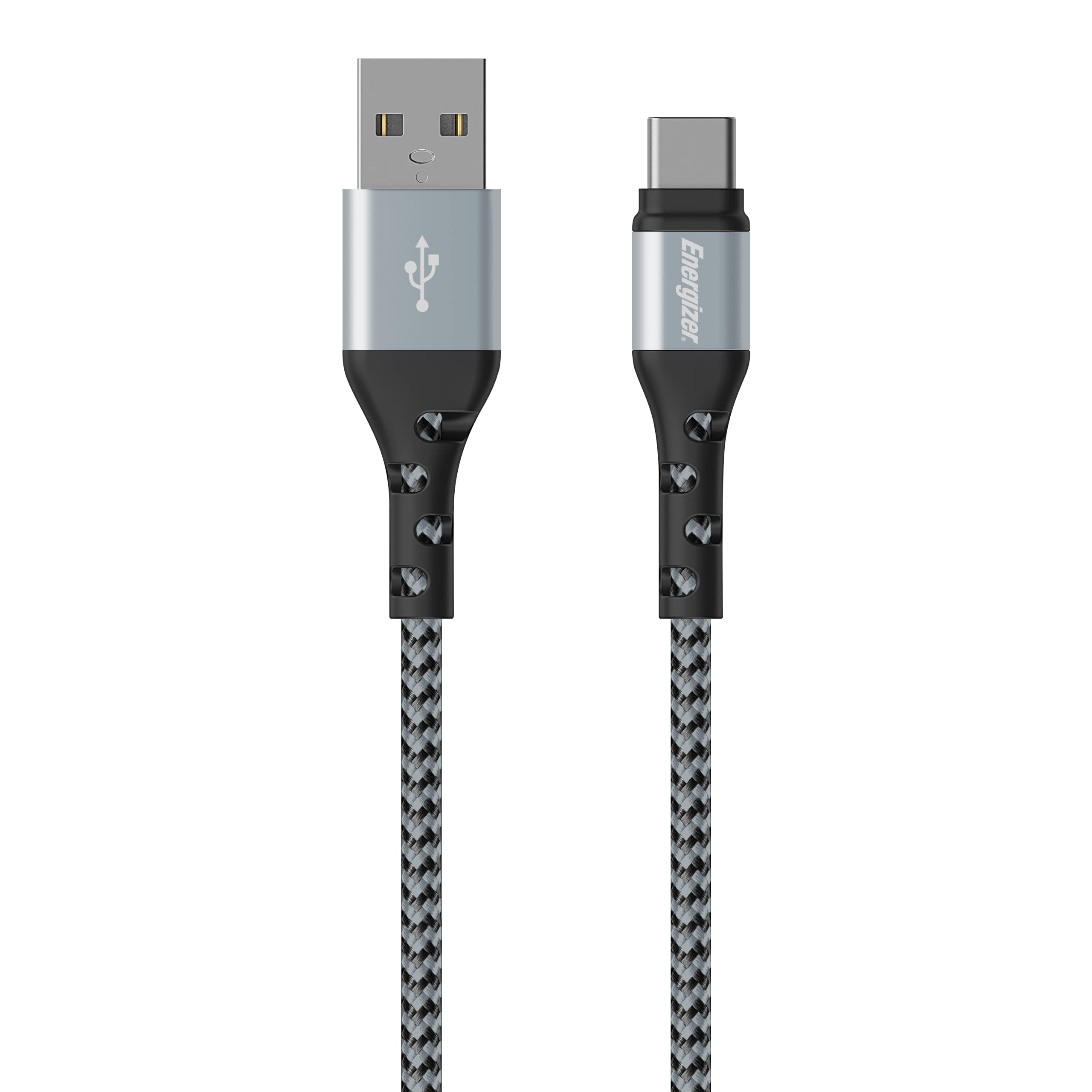Energizer Reinforced USB-A/USB-C Cable, 2 m, Black/Silver Braided