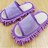 MFINHOME Slipper Genie Microfiber Pair House Floor Polishing Dusting Cleaning Foot Socks Shoes Mop Slippers Purple (Violet)