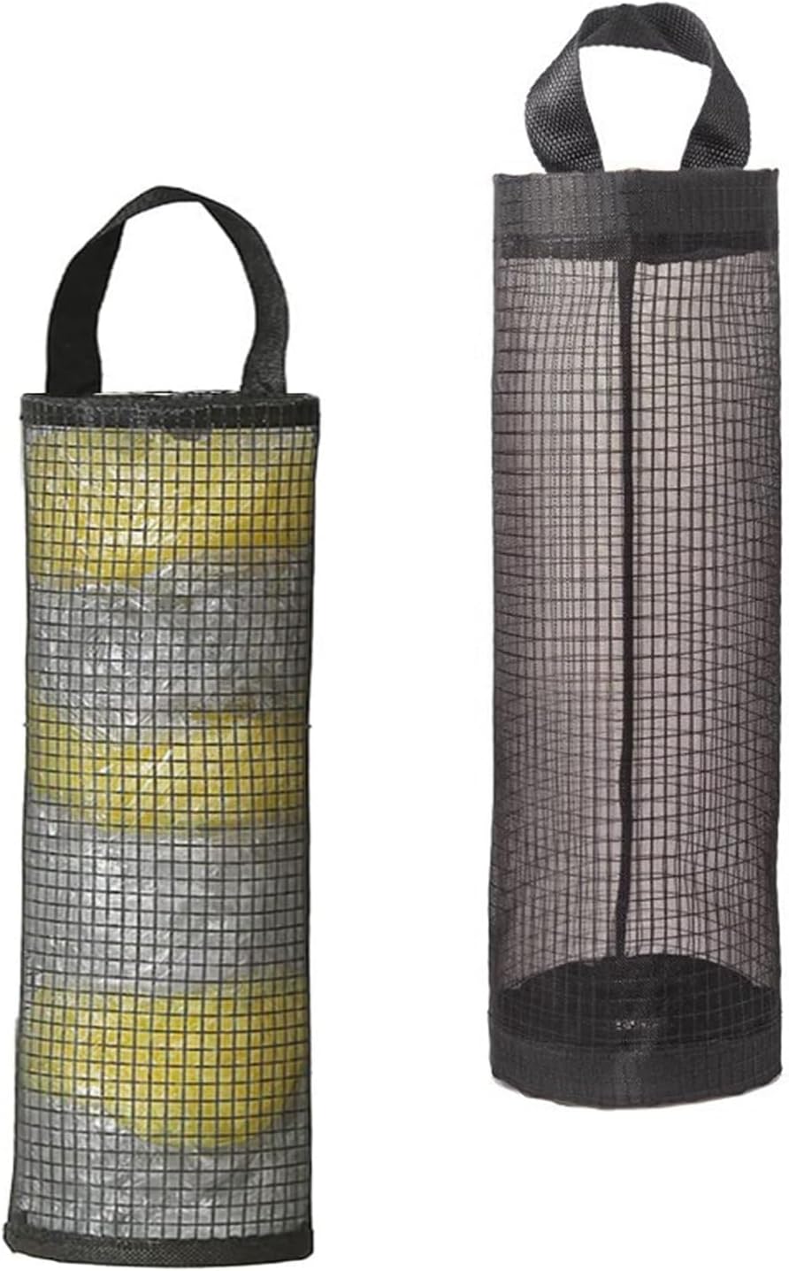BDBF 2Pcs Black Plastic Bag Holder, Foldable Mesh Dispenser for Kitchen