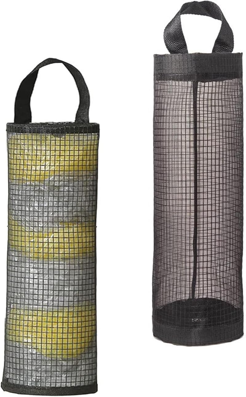 BDBF 2Pcs Black Plastic Bag Holder, Foldable Mesh Dispenser for Kitchen