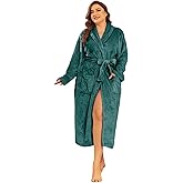 RONGTAI Fleece Womens Bathrobe, Long Plush Robes for Women, Two Side Pockets and Belts, Warm and Cozy (Green, M), Medium