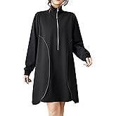 ellazhu Women's Dress Casual Black Long Sleeve Oversize Zip UP Side Pocket Mock Neck Solid GZ619 A