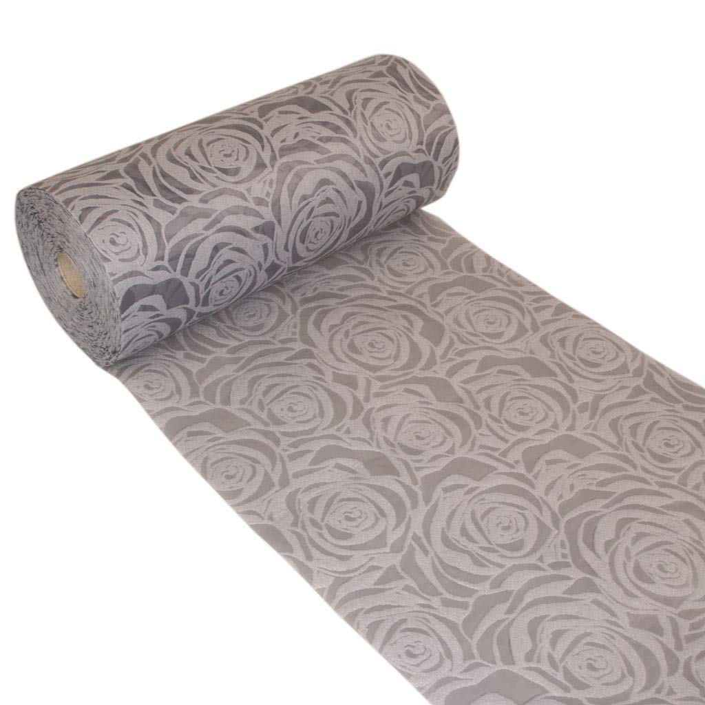 Dekoflor Table Runner, Table Decoration, Unique Rose Design (Waterproof, Lotus Effect, Velvet Surface, 5 m Roll, 30 cm Width, 100% Nylon), Grey
