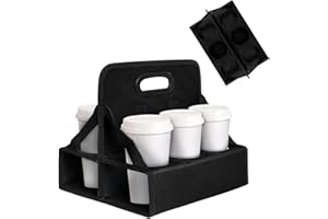 HARVMAX Reusable Cup Carriers for Drinks, 6 Cup Portable Drink Carrier, Drink Carrier with Handle, Drink Holder for Hot and Cold Beverages Such as Coffee, Wine, Milk Tea, Etc, Black