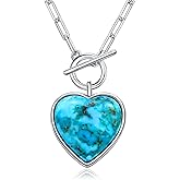 AIBAO Natural Turquoise/Coral/Lapis Lazuli/Malachite Necklaces for Women Sterling Silver Gemstone Toggle Necklace Western Boho Jewelry