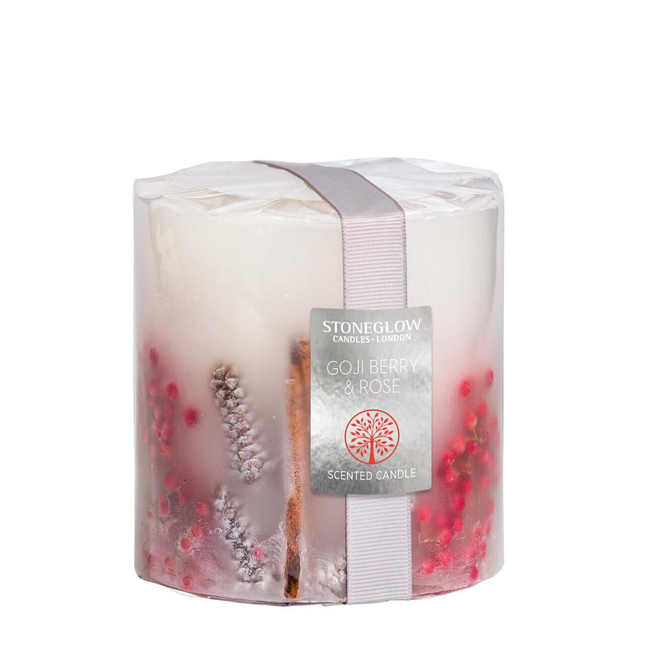 Stoneglow Nature's Gift Collection - Goji Berry & Rose Inclusion Pillar Scented Candle - Pink