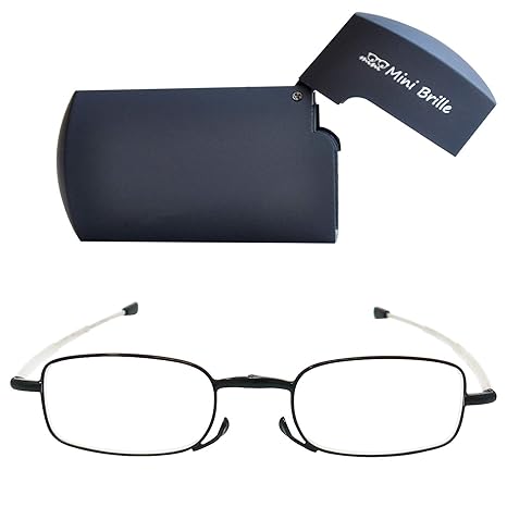 Kompakte faltbare Lesebrille aus Metall mit Teleskop-Bügeln (Schwarz)| GRATIS Flip Top Etui | klappbare Faltbrille aus Metall