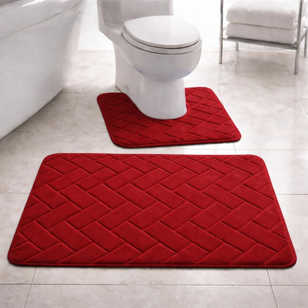 PARADISE STAR Memory Foam Bath Mat Set – Extra Absorbent Non Slip Bathroom Rug & Pedestal Mat, Ultra Soft Quick Dry Shower Mat for Bathroom Floor, Machine Washable Bath Mat Set