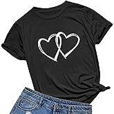 BABEGO Womens Heart Print T Shirts Cute Casual Shirts Funny Graphic Short Sleeve Tops
