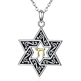 Tajuxa Star of David Necklace for Men Women 925 Sterling Silver Jewish Star Pendant Necklace Chai Pendant Star of David Jewelry Jewish Gifts